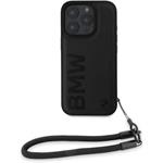 BMW Leather Signature and Strap kryt pre iPhone 16 Pro, čierny