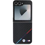 BMW M PU Carbon Tricolor Stripe kryt pre Samsung Galaxy Z Flip 6, čierny