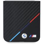 BMW M PU Carbon Tricolor Stripe kryt pre Samsung Galaxy Z Flip 6, čierny