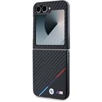 BMW M PU Carbon Tricolor Stripe kryt pre Samsung Galaxy Z Flip 6, čierny