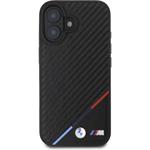 BMW M PU Carbon Tricolor Stripe MagSafe kryt pre iPhone 16, čierny