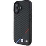 BMW M PU Carbon Tricolor Stripe MagSafe kryt pre iPhone 16, čierny