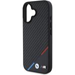 BMW M PU Carbon Tricolor Stripe MagSafe kryt pre iPhone 16, čierny