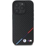 BMW M PU Carbon Tricolor Stripe MagSafe kryt pre iPhone 16 Pro, čierny