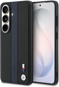 BMW M PU Leather Perforated Stripes and Metal Logo Magnetic kryt pre Samsung Galaxy S26, modrý