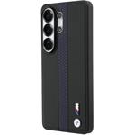 BMW M PU Leather Perforated Stripes and Metal Logo Magnetic kryt pre Samsung Galaxy S26 Ultra, modrý