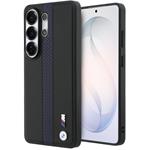 BMW M PU Leather Perforated Stripes and Metal Logo Magnetic kryt pre Samsung Galaxy S26 Ultra, modrý