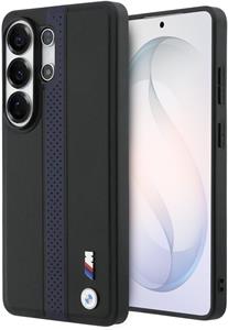 BMW M PU Leather Perforated Stripes and Metal Logo Magnetic kryt pre Samsung Galaxy S26 Ultra, modrý