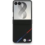 BMW M PU Perforated Tricolor Stripe Magnetic kryt pre Samsung Galaxy Z Flip 8, čierny