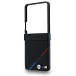 BMW M PU Perforated Tricolor Stripe Magnetic kryt pre Samsung Galaxy Z Flip 8, čierny
