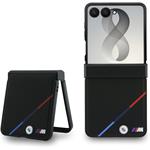 BMW M PU Perforated Tricolor Stripe Magnetic kryt pre Samsung Galaxy Z Flip 8, čierny