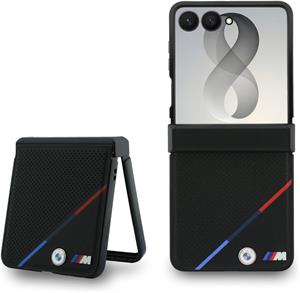 BMW M PU Perforated Tricolor Stripe Magnetic kryt pre Samsung Galaxy Z Flip 8, čierny