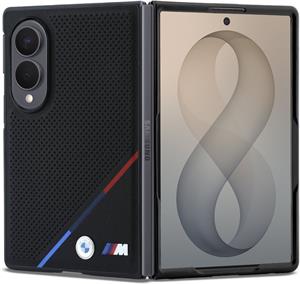 BMW M PU Perforated Tricolor Stripe Magnetic kryt pre Samsung Galaxy Z Fold 8, čierny