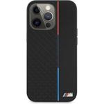 BMW PU Triangles Tricolor Line kryt pre iPhone 13 Pro Max, čierny