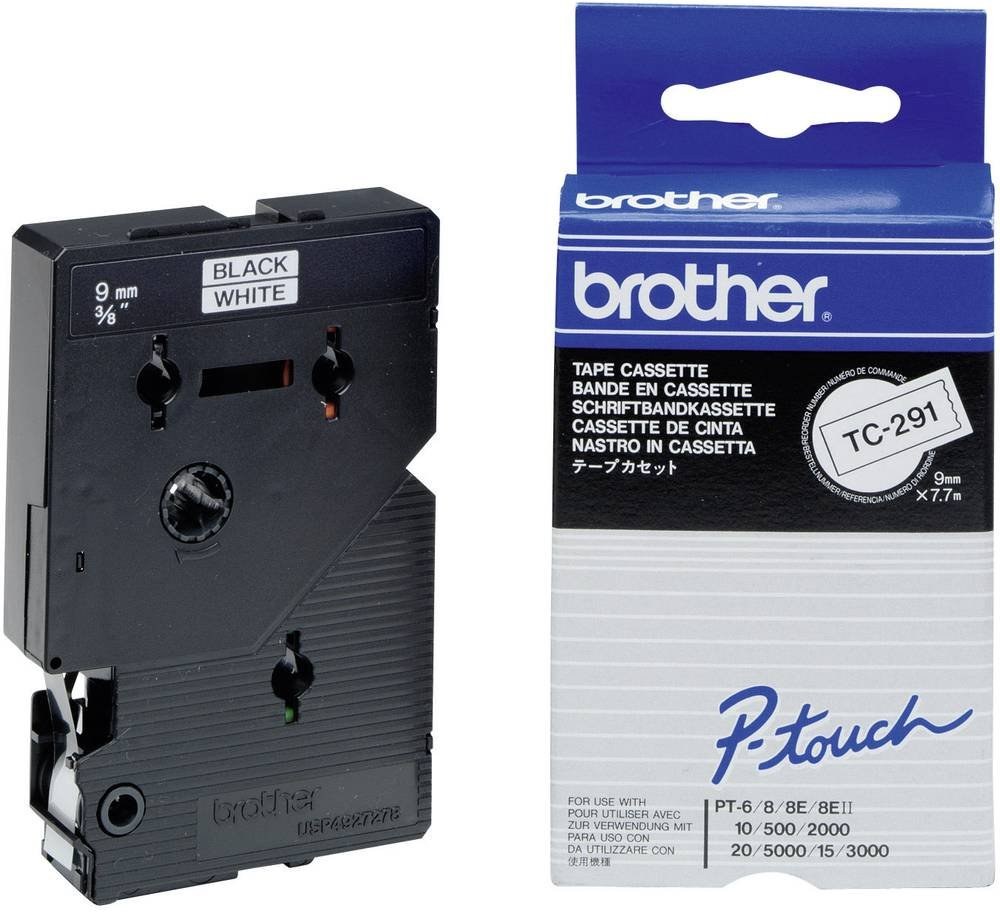 Brother TC-291 9mm, biela / čierna tlač, 7.7m, laminovaná