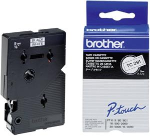 Brother TC-291 9mm,  biela / čierna tlač, 7.7m, laminovaná