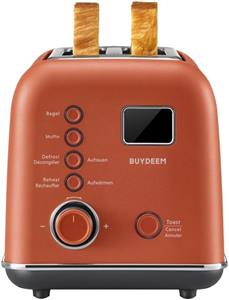 Buydeem DT730E, Automatický kovový hriankovač na 2 plátky, farba koi červená