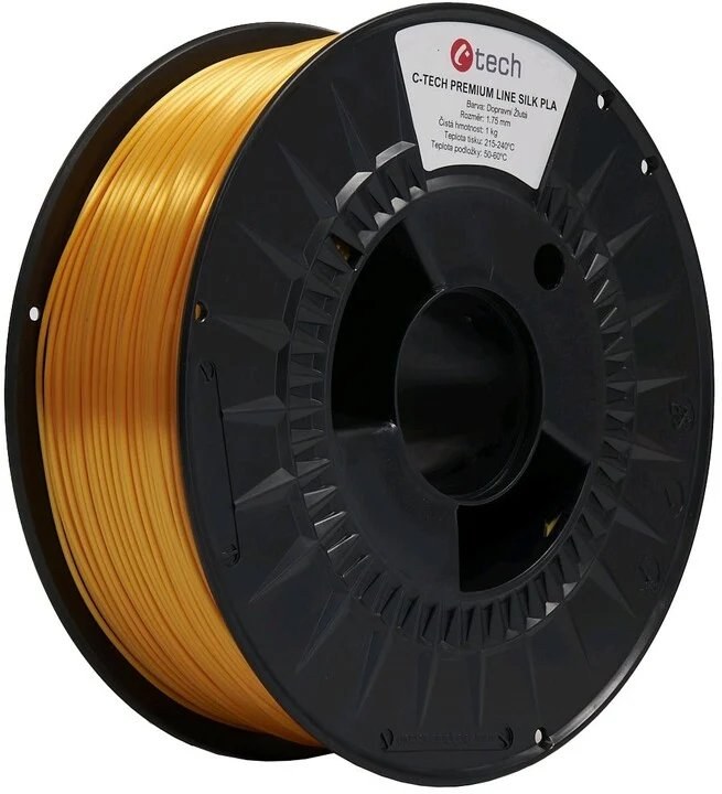 C-Tech Premium Line tlačová struna (filament), Silk PLA, 1,75mm, dopravná žltá