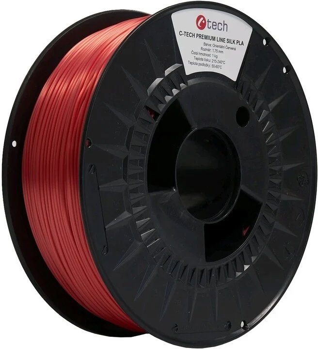 C-Tech Premium Line tlačová struna (filament), Silk PLA, 1,75mm, orientálna červená