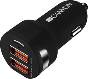 Canyon C-04, univerzálna autonabíjačka, 2x USB, čierna