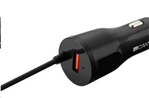 Canyon CNE-CCA031B, univerzálna autonabíjačka, 1x USB, výstup 5V/2,4A, Smart IC, integrovaný kábel microUSB, čierna 