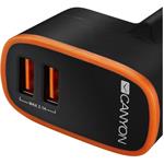Canyon CNE-CHA02B, univerzálna nabíjačka do steny, 2x USB, 5V/2.4A, ochrana proti prepätiu, čierna s oranžovým pruhom