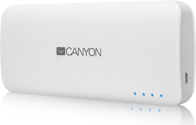 Canyon CNE-CPB100W externá batéria s nabíjačkou 10.000 mAh, dual USB 5V/1A/2A, pre smartfóny a tablety, biela