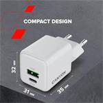 Canyon CU20AC, vysokorýchlostná nabíjačka, USB-C 20W, USB-A 18W, biela