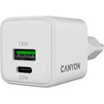 Canyon CU20AC, vysokorýchlostná nabíjačka, USB-C 20W, USB-A 18W, biela