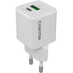 Canyon CU20AC, vysokorýchlostná nabíjačka, USB-C 20W, USB-A 18W, biela