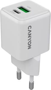 Canyon CU20AC, vysokorýchlostná nabíjačka, USB-C 20W, USB-A 18W, biela