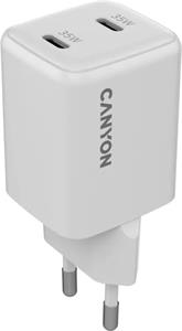 Canyon CU35CC, vysokorýchlostná nabíjačka, 2x USB-C 35W, biela