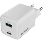 Canyon CU45AC, vysokorýchlostná nabíjačka USB-C 45W, USB-A 18W, biela