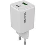 Canyon CU45AC, vysokorýchlostná nabíjačka USB-C 45W, USB-A 18W, biela