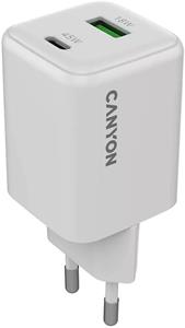 Canyon CU45AC, vysokorýchlostná nabíjačka USB-C 45W, USB-A 18W, biela