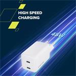 Canyon CU45CC, vysokorýchlostná nabíjačka, 2x USB-C, 45W, biela