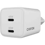 Canyon CU45CC, vysokorýchlostná nabíjačka, 2x USB-C, 45W, biela