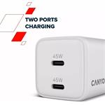 Canyon CU45CC, vysokorýchlostná nabíjačka, 2x USB-C, 45W, biela