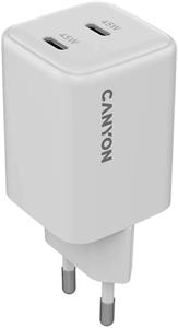 Canyon CU45CC, vysokorýchlostná nabíjačka, 2x USB-C, 45W, biela