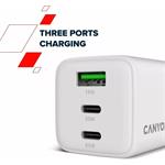 Canyon CU65ACC, vysokorýchlostná nabíjačka, 1x USB-C 65W, 1x USB-C 20W, 1x USB-A, 18W, biela