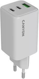 Canyon CU65ACC, vysokorýchlostná nabíjačka, 1x USB-C 65W, 1x USB-C 20W, 1x USB-A, 18W, biela