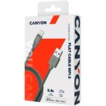 Canyon MFI-2, plochý kábel Lightning/USB, tmavo-sivý