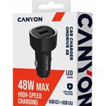Canyon OnDrive 48, univerzálna autonabíjačka, 1x USB-C, 1x USB-A, rýchle nabíjanie, výkon 48 W