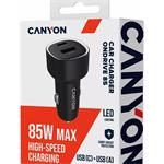 Canyon OnDrive 85, univerzálna autonabíjačka, 1x USB-C, 1x USB-A, rýchle nabíjanie, výkon 85 W