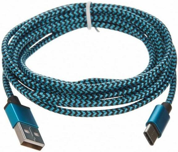 CELLFISH USB-C, 2 m, opletený kábel, modrý