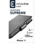 Cellularine Supreme, prémiové kožené puzdro typu kniha pre Apple iPhone 15, čierne