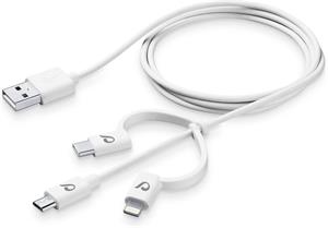 CellularLine 3in1 USB kábel Lightning + Micro USB + USB-C, biely