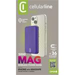 Cellularline MAG 5000 powerbanka s bezdrôtovým nabíjaním a podporou Magsafe, 5 000 mAh, fialová