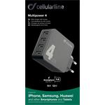 Cellularline Multipower nabijačka 4 x USB port, 42W, čierna