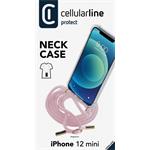 Cellularline Neck-Case transparentný zadný kryt s ružovou šnúrkou na krk pre Apple iPhone 12 MINI